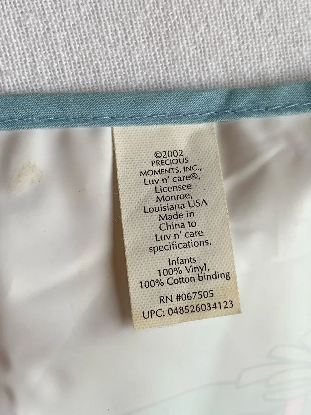 2002 Precious Moments Y2K Waterproof Vinyl Coverall Bib w/ Crumb Catcher Pocket